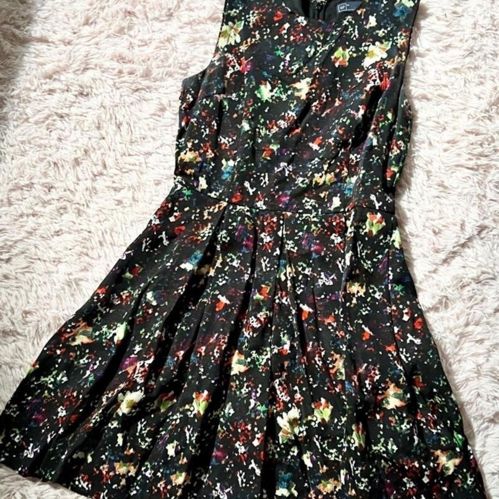 Abstract Watercolor Artistic Confetti Whimsical Fit Flare Dress Womens 6 Kidcore
